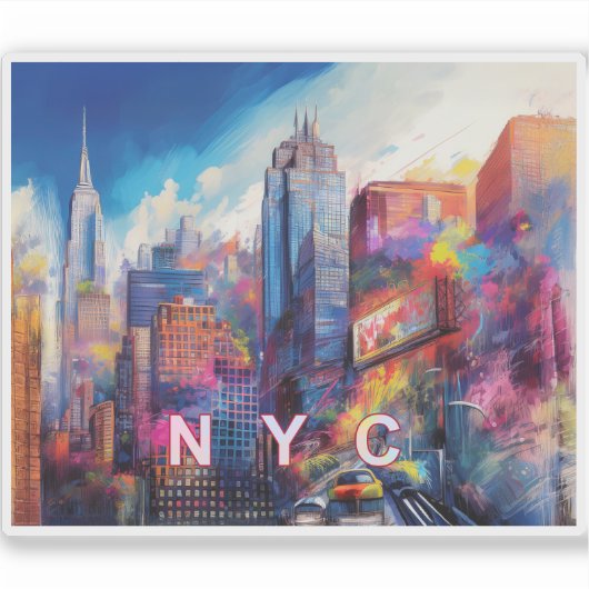 NYC Skyline Abstrakt Art Aufkleber (Vorderseite)