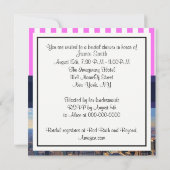 NYC Skyline B2 Pink White Strip Brautparty Einladung (Rückseite)