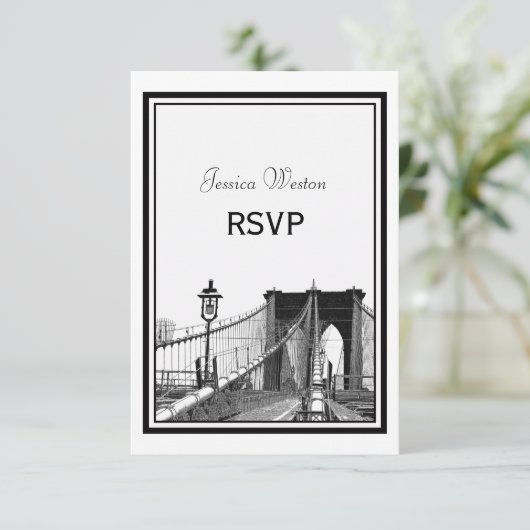 NYC Skyline Bklyn Bridge #2 Etched UAWG RSVP Karte (Stehend Vorderseite)