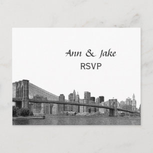 NYC Skyline Bklyn Bridge Etched #2H UAWG Einladungspostkarte