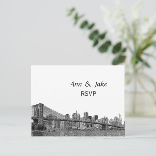 NYC Skyline Bklyn Bridge Etched #2H UAWG Einladungspostkarte (Stehend Vorderseite)