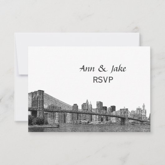 NYC Skyline Bklyn Bridge Etched #2H UAWG RSVP Karte (Vorderseite)
