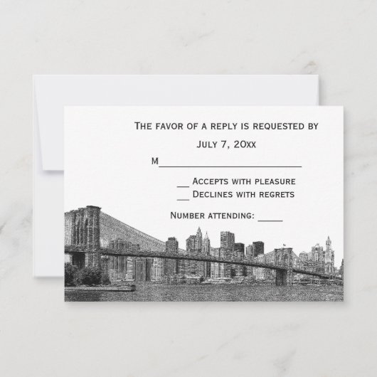 NYC Skyline Bklyn Bridge Etched #2H UAWG RSVP Karte (Rückseite)