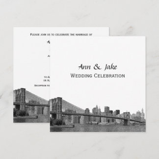 NYC Skyline Bklyn Bridge Etched #2SQ Wedding Einladung