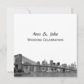 NYC Skyline Bklyn Bridge Etched #2SQ Wedding Einladung (Vorderseite)