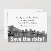 NYC Skyline Bklyn Bridge Save the Date Ankündigungspostkarte (Vorne/Hinten)