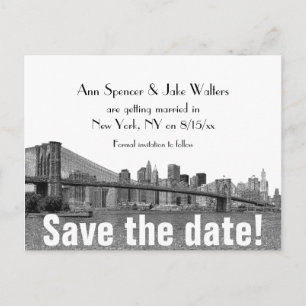NYC Skyline Bklyn Bridge Save the Date Ankündigungspostkarte