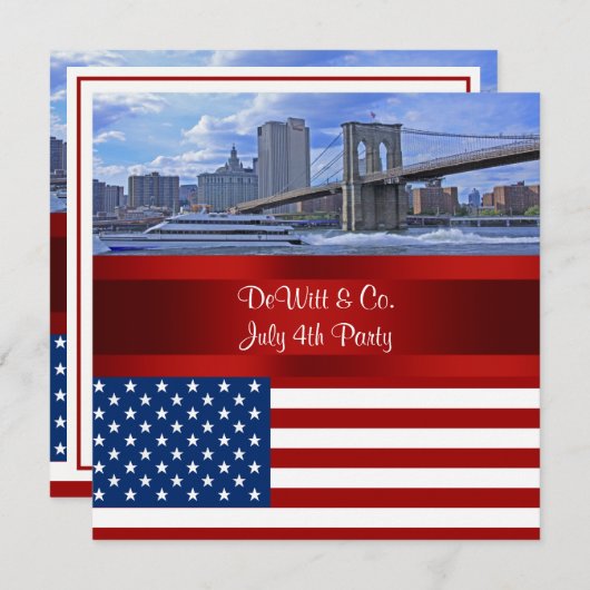 NYC Skyline Bklyn Bridge USA Flag Red W Blue Party Einladung (Vorne/Hinten)