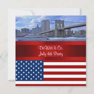 NYC Skyline Bklyn Bridge USA-Flagge Rot W Blau Par Einladung