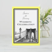 NYC Skyline Brooklyn Bridge #1 Etched Wedding Einladung (Stehend Vorderseite)