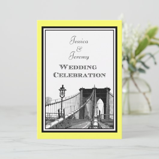 NYC Skyline Brooklyn Bridge #1 Etched Wedding Einladung (Stehend Vorderseite)