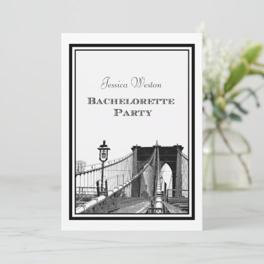 NYC Skyline Brooklyn Bridge #2 DIY Bachelorette Einladung (Stehend Vorderseite)