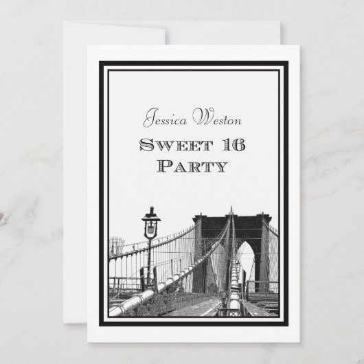 NYC Skyline Brooklyn Bridge #2 DIY Sweet 16 Einladung (Vorderseite)