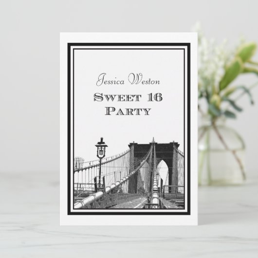 NYC Skyline Brooklyn Bridge #2 DIY Sweet 16 Einladung (Stehend Vorderseite)