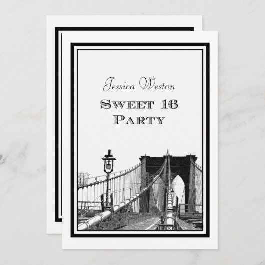 NYC Skyline Brooklyn Bridge #2 DIY Sweet 16 Einladung (Vorne/Hinten)