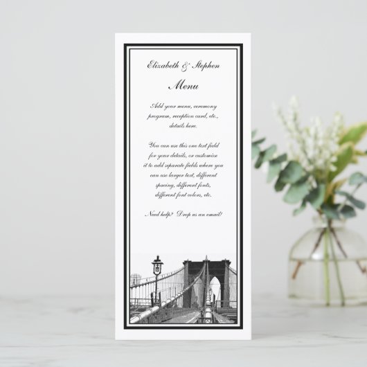 NYC Skyline Brooklyn Bridge #2 Etched Gerahmt Menükarte (Stehend Vorderseite)