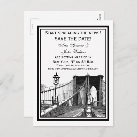 NYC Skyline Brooklyn Bridge #2 Save the Date Ankündigungspostkarte (Vorne/Hinten)