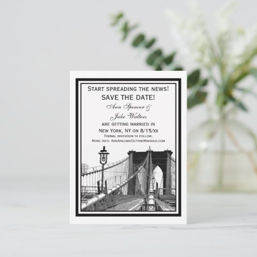 NYC Skyline Brooklyn Bridge #2 Save the Date Ankündigungspostkarte (Stehend Vorderseite)