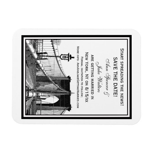 NYC Skyline Brooklyn Bridge #2 Save the Date Magnet (Horizontal)