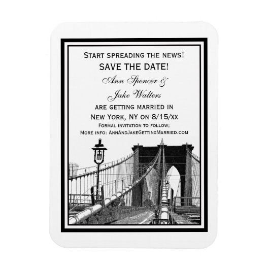NYC Skyline Brooklyn Bridge #2 Save the Date Magnet (Vertikal)