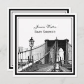 NYC Skyline Brooklyn Bridge #2 SQ Kinderdusche Einladung (Vorne/Hinten)