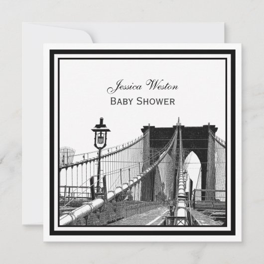 NYC Skyline Brooklyn Bridge #2 SQ Kinderdusche Einladung (Vorderseite)