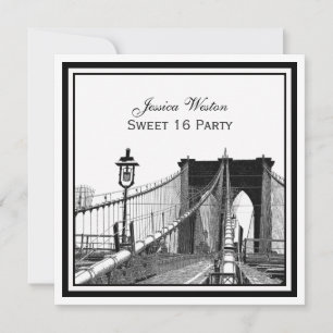 NYC Skyline Brooklyn Bridge #2 SQ Sweet 16 Party Einladung