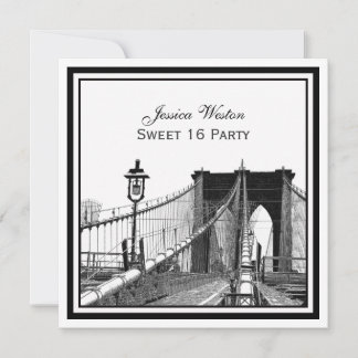 NYC Skyline Brooklyn Bridge #2 SQ Sweet 16 Party Einladung