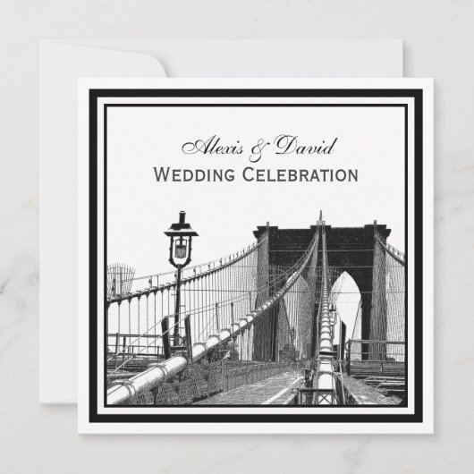 NYC Skyline Brooklyn Bridge #2 SQ Wedding Einladung (Vorderseite)