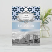 NYC Skyline Brooklyn Bridge Bar Mitzvah #2 Einladung (Stehend Vorderseite)