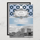 NYC Skyline Brooklyn Bridge Bar Mitzvah #2 Einladung (Vorne/Hinten)