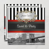NYC Skyline Brooklyn Bridge Boat 2 Sweet 16 Einlad Einladung (Vorne/Hinten)