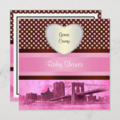 NYC Skyline Brooklyn Bridge Boat 3H Babydusche Einladung (Vorne/Hinten)