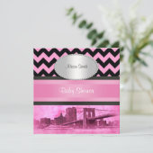 NYC Skyline Brooklyn Bridge Boat 8P Babydusche Einladung (Stehend Vorderseite)