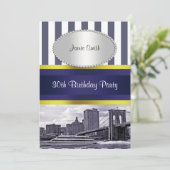 NYC Skyline Brooklyn Bridge Boat Blue Wt2 Geburtst Einladung (Stehend Vorderseite)