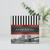 NYC Skyline Brooklyn Bridge, Boat Brautparty Einladung (Stehend Vorderseite)