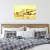NYC Skyline Brooklyn Bridge Boat Etched Look #1BR Leinwanddruck (Insitu (Schlafzimmer))