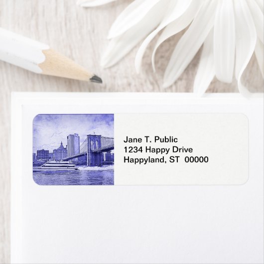 NYC Skyline Brooklyn Bridge Boat Etched Look #2 (Insitu)