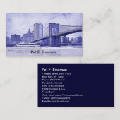 NYC Skyline Brooklyn Bridge Boat Etched Look #2 Visitenkarte (Vorne/Hinten)