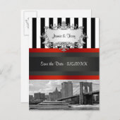 NYC Skyline Brooklyn Bridge, Boat Invitation Suite Ankündigungspostkarte (Vorne/Hinten)