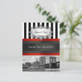 NYC Skyline Brooklyn Bridge, Boat Invitation Suite Ankündigungspostkarte (Stehend Vorderseite)