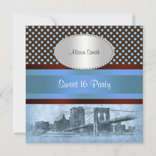 NYC Skyline Brooklyn Bridge Boot 4 Sweet 16 Einladung
