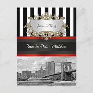 NYC Skyline Brooklyn Bridge, Boot Save the Date Ankündigungspostkarte