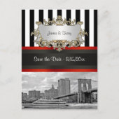 NYC Skyline Brooklyn Bridge, Boot Save the Date Ankündigungspostkarte (Vorderseite)
