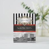NYC Skyline Brooklyn Bridge, Boot Save the Date Ankündigungspostkarte (Stehend Vorderseite)