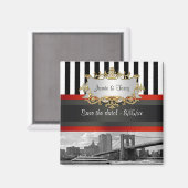 NYC Skyline Brooklyn Bridge, Boot Save the Date Magnet (Vorderseite/Rückseite)