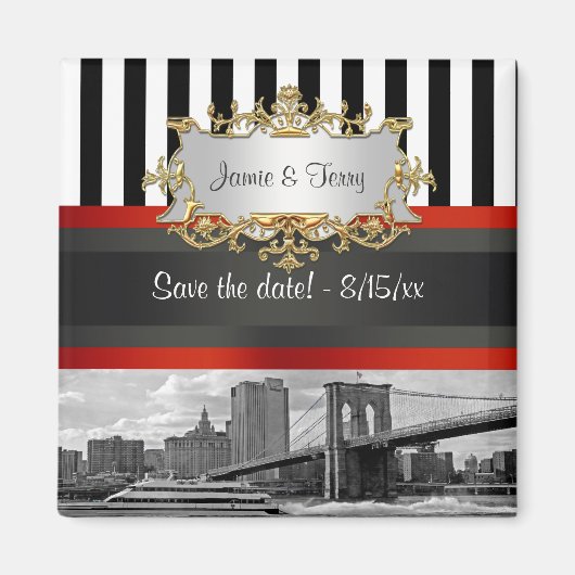 NYC Skyline Brooklyn Bridge, Boot Save the Date Magnet (Vorne)