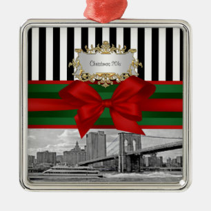 NYC Skyline Brooklyn Bridge Xmas Blk Whp #2 Silbernes Ornament