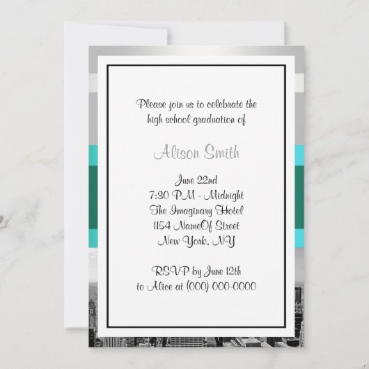 NYC Skyline BW 05 Aquamariner weißer Abschluss Ein Einladung (Rückseite)