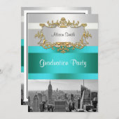 NYC Skyline BW 05 Aquamariner weißer Abschluss Ein Einladung (Vorne/Hinten)